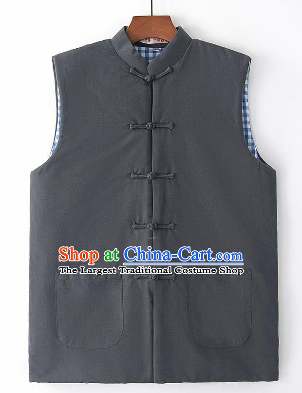 Chinese National Tang Suit Grey Vest Traditional Martial Arts Waistcoat Costumes for Men
