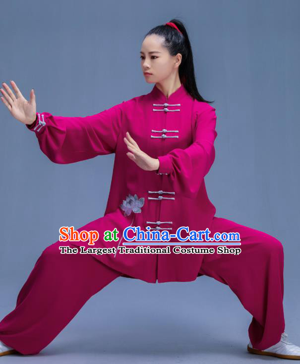 Chinese Traditional Kung Fu Embroidered Lotus Rosy Garment Outfits Martial Arts Stage Show Costumes for Women