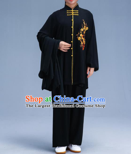 Black Chinese Traditional Kung Fu Embroidered Plum Blossom Garment Outfits Martial Arts Stage Show Costumes for Women
