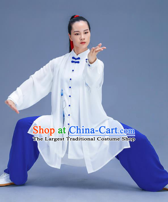 Chinese Traditional Kung Fu Embroidered Blue Peony Garment Outfits Martial Arts Stage Show Costumes for Women