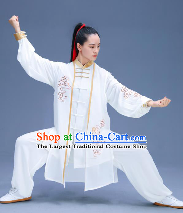 Chinese Traditional Kung Fu Training Printing Clouds White Garment Outfits Martial Arts Stage Show Costumes for Women