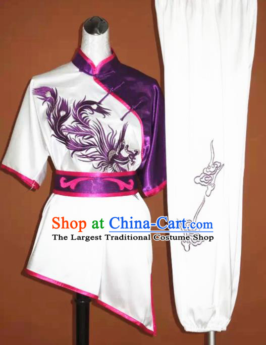 Chinese Tai Chi Embroidered Purple Phoenix Garment Outfits Traditional Kung Fu Martial Arts Training Costumes for Women