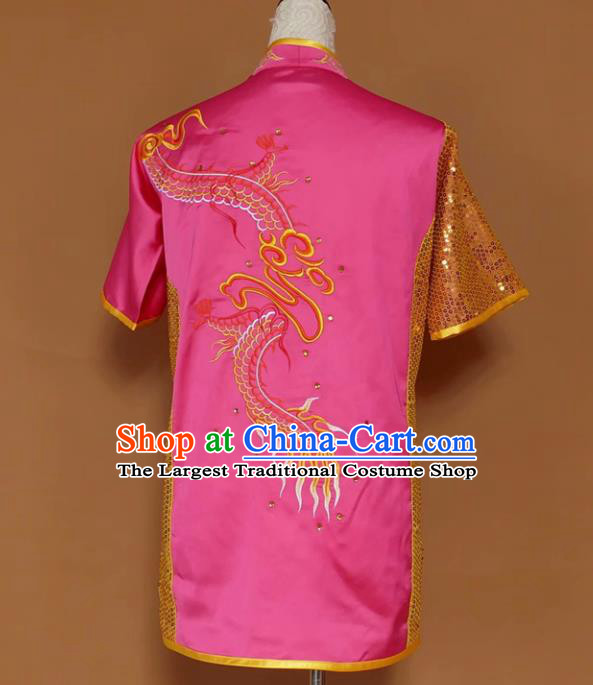 Chinese Tai Chi Changquan Embroidered Dragon Rosy Garment Outfits Traditional Kung Fu Martial Arts Costumes for Adult