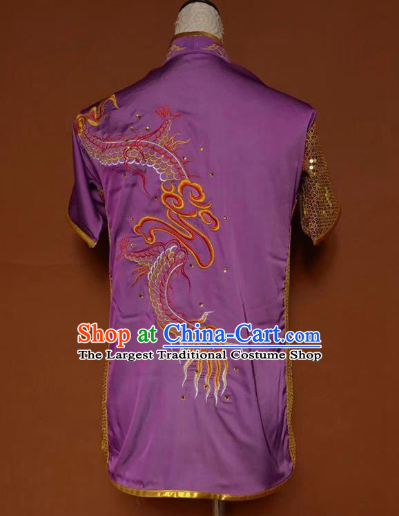 Chinese Tai Chi Changquan Embroidered Dragon Purple Garment Outfits Traditional Kung Fu Martial Arts Costumes for Adult