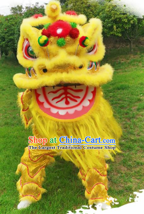 Chinese Traditional Lion Dance Competition Yellow Fur Lion Head Top Lion Dance Costumes for Adult