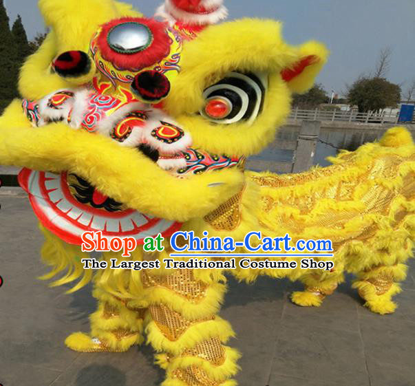 Chinese Traditional Lion Dance Yellow Fur Lion Head Top Lion Dance Competition Costumes for Adult
