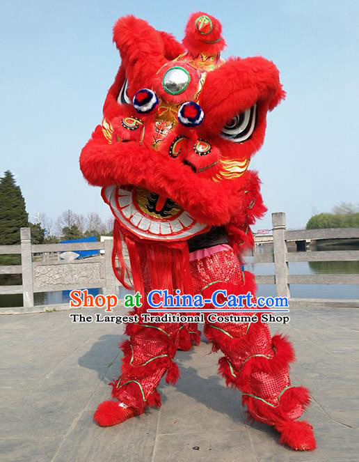 Chinese Traditional Lion Dance Red Fur Lion Head Top Lion Dance Competition Costumes for Adult