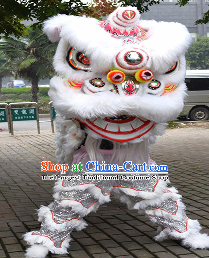 Chinese Traditional Lion Dance White Fur Lion Head Top Lion Dance Competition Costumes for Adult