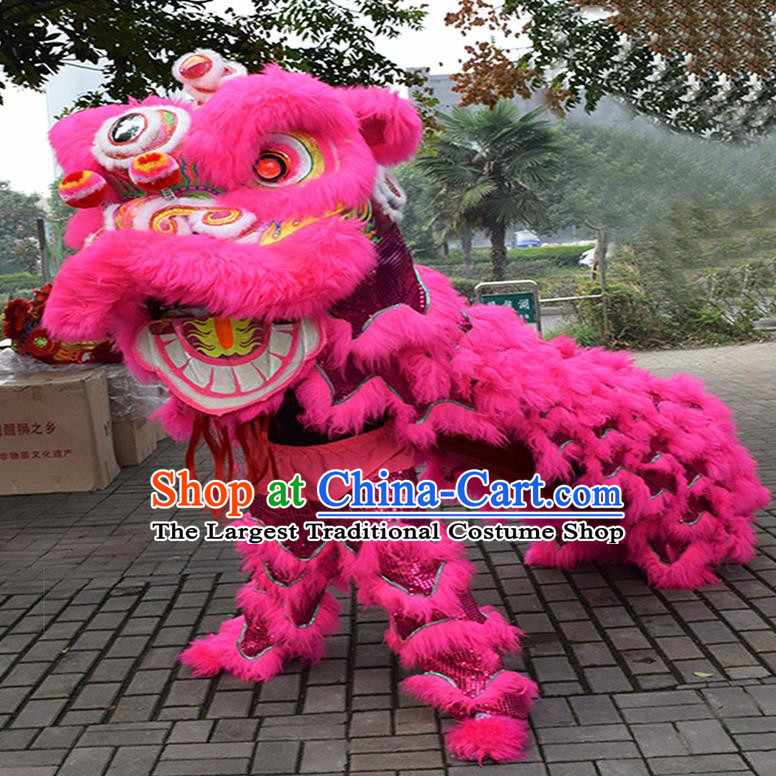 Chinese Traditional Lion Dance Rosy Fur Lion Head Top Lion Dance Competition Costumes for Adult