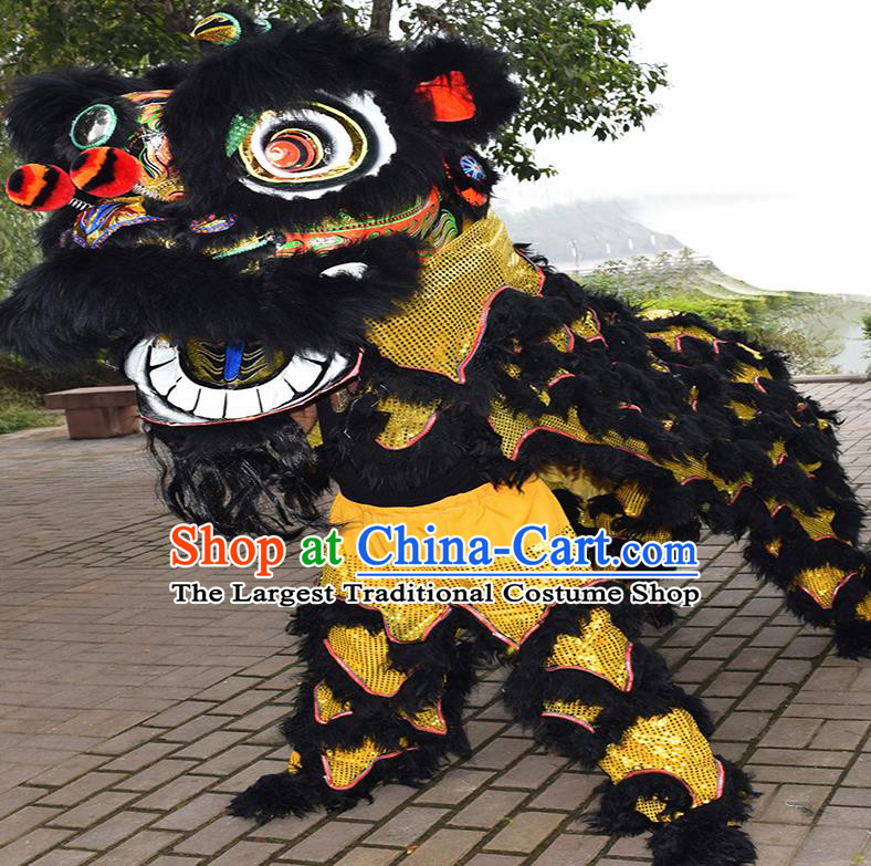 Chinese Traditional Lion Dance Black Fur Lion Head Top Lion Dance Competition Costumes for Adult