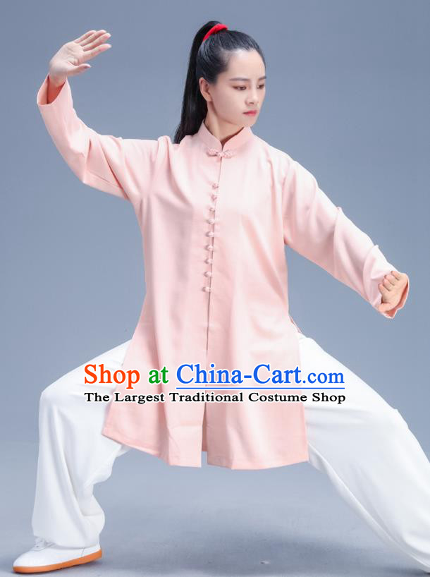 Chinese Traditional Kung Fu Competition Pink Shirt and Pants Outfits Martial Arts Stage Show Costumes for Women