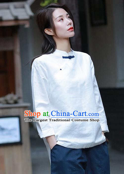 Chinese Tang Suit White Blouse Upper Outer Garment Traditional Tai Chi Costume for Women