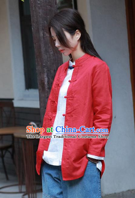 Chinese Tang Suit Red Jacket Upper Outer Garment Traditional Tai Chi Costume for Women