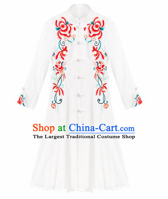 Chinese Traditional Embroidered White Dust Coat National Overcoat Costumes for Women