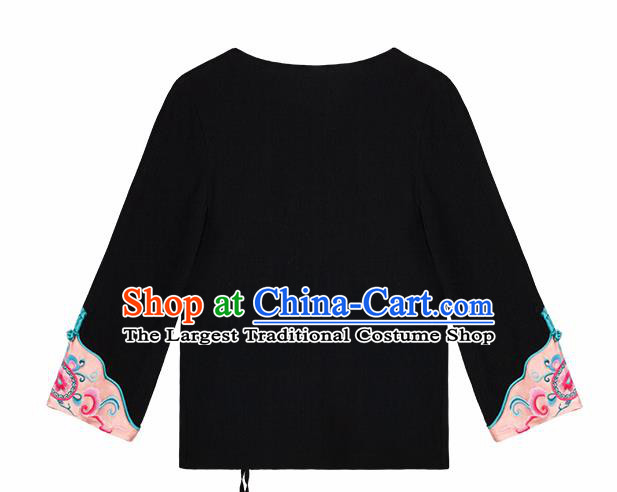 Chinese Tang Suit Embroidered Lion Black Shirt Upper Outer Garment Traditional Tai Chi Costume for Women