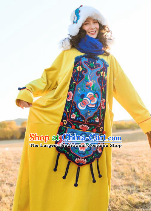 Chinese Traditional Embroidered Yellow Dress National Cheongsam Costumes for Women