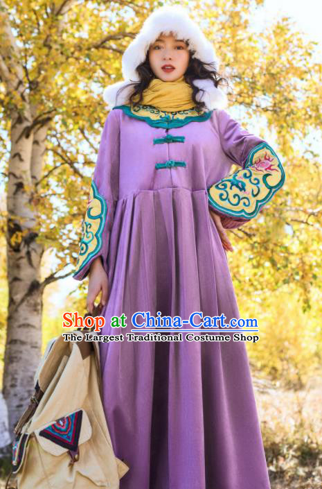 Chinese Traditional Embroidered Purple Dress National Tang Suit Costumes for Women