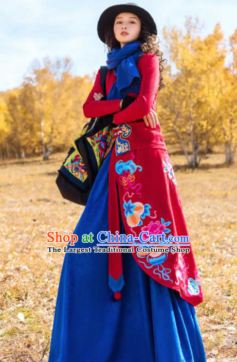 Chinese Traditional Embroidered Peony Skirt National Bust Skirt Costumes for Women