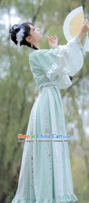 Traditional Chinese Jin Dynasty Historical Costumes Ancient Princess Goddess Green Hanfu Dress for Women