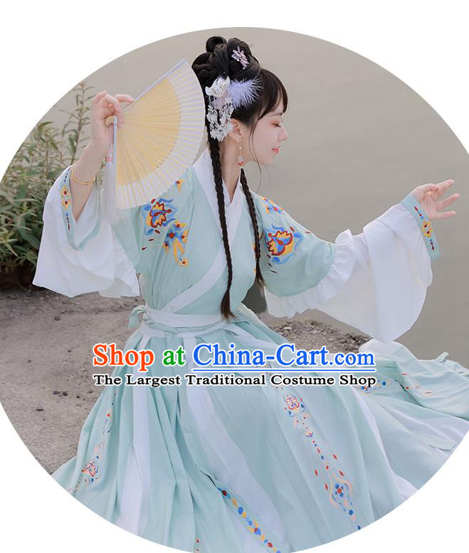 Traditional Chinese Jin Dynasty Historical Costumes Ancient Princess Goddess Green Hanfu Dress for Women