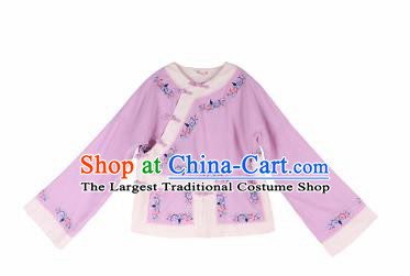 Chinese Traditional Embroidered Lilac Shirt National Upper Outer Garment Tang Suit Costume for Women