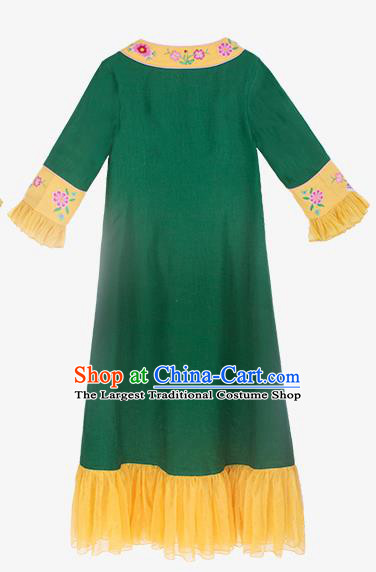Chinese Traditional Embroidered Deep Green Dress National Tang Suit Cheongsam Costumes for Women