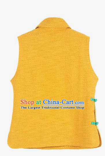 Chinese Traditional Embroidered Yellow Vest National Upper Outer Garment Tang Suit Costume for Women