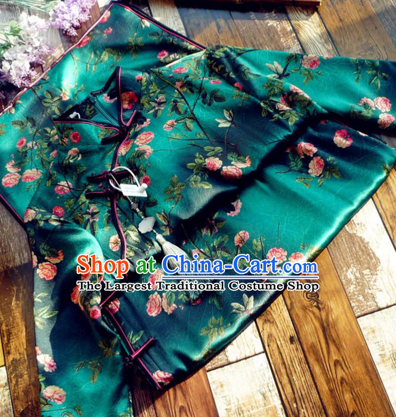 Chinese Traditional Printing Peony Deep Green Qipao Dress National Tang Suit Cheongsam Costumes for Women