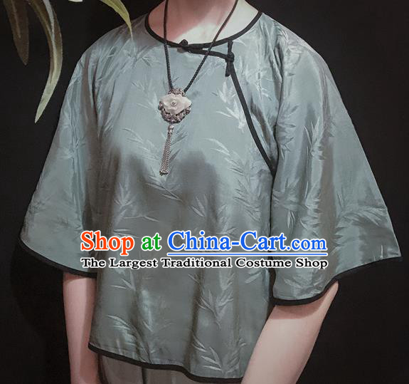 Chinese Traditional Jacquard Atrovirens Shirt National Upper Outer Garment Tang Suit Blouse Costume for Women