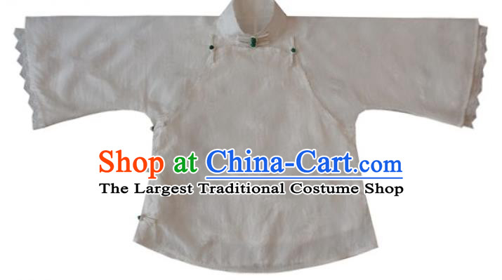 Chinese Traditional Tang Suit White Lace Shirt National Upper Outer Garment Blouse Costume for Women
