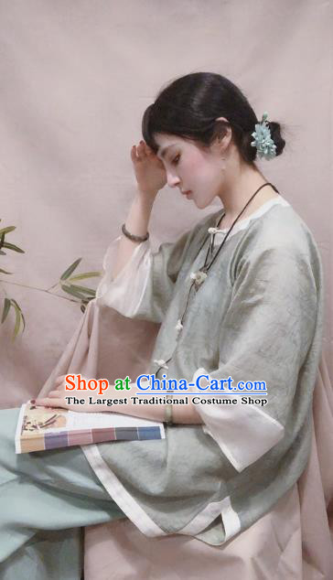 Chinese Traditional Tang Suit Light Green Shirt National Upper Outer Garment Blouse Costume for Women