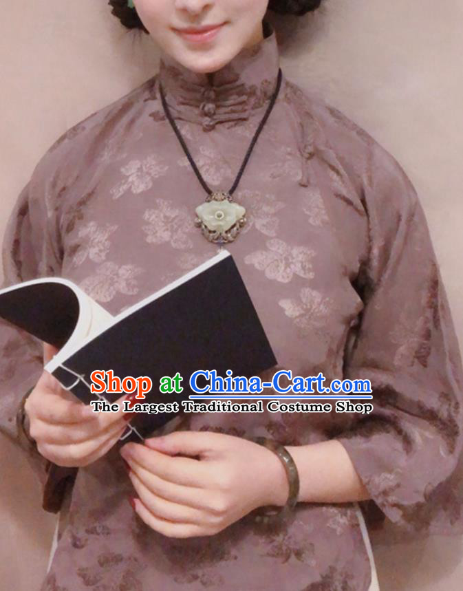 Chinese Traditional Tang Suit Deep Purple Stand Collar Shirt National Upper Outer Garment Blouse Costume for Women