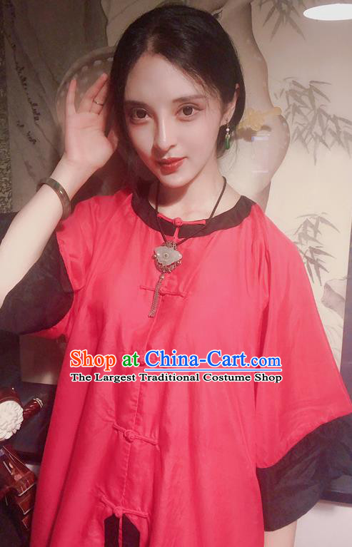 Chinese Traditional Red Mandarin Shirt National Tang Suit Upper Outer Garment Blouse Costume for Women