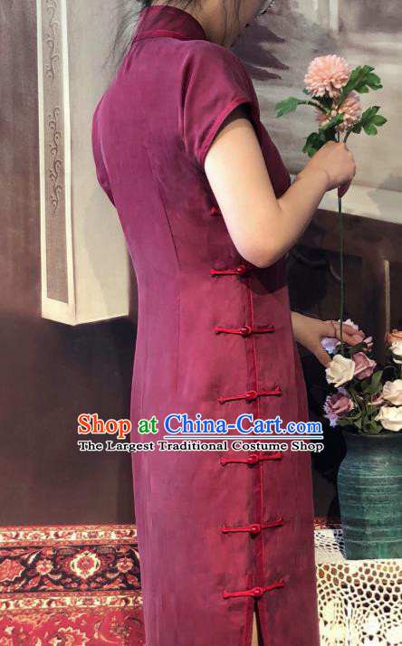 Chinese Traditional Wine Red Qipao Dress National Tang Suit Cheongsam Costumes for Women