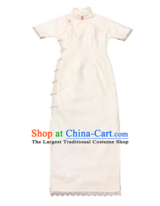 Chinese Traditional White Qipao Dress National Tang Suit Cheongsam Costumes for Women