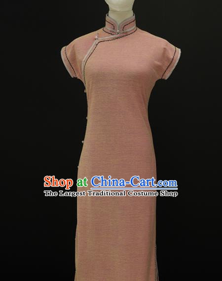 Chinese Traditional Pink Knitting Qipao Dress National Tang Suit Cheongsam Costumes for Women