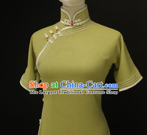 Chinese Traditional Olive Green Qipao Dress National Tang Suit Cheongsam Costumes for Women