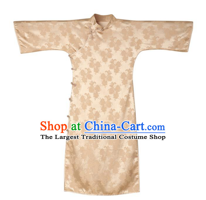 Chinese Traditional Retro Champagne Silk Qipao Dress National Tang Suit Cheongsam Costumes for Women