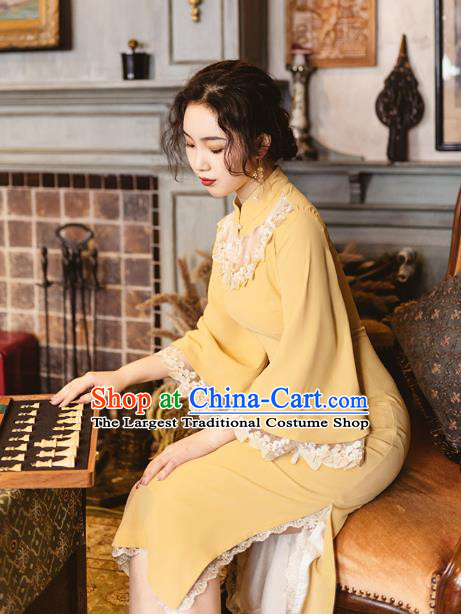 Chinese Traditional Yellow Qipao Dress National Tang Suit Cheongsam Costumes for Women