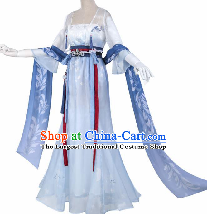 Chinese Cosplay Fairy Light Blue Hanfu Dress Traditional Ancient Female Swordsman Costumes for Women