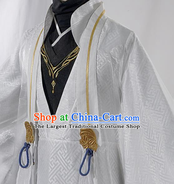 Chinese Traditional Cosplay Royal Highness White Clothing Ancient Swordsman Costumes for Men