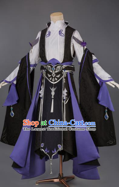 Chinese Traditional Cosplay Prince Purple Clothing Ancient Swordsman Costumes for Men