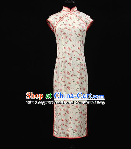 Republic of China Traditional Printing White Qipao Dress Chinese National Tang Suit Cheongsam Costumes for Women