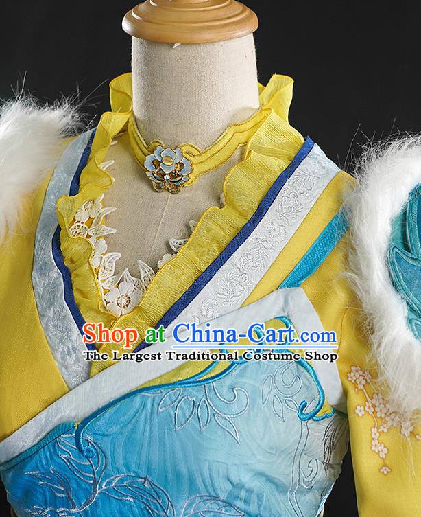 Chinese Traditional Cosplay Goddess Yellow Hanfu Dress Ancient Swordswoman Costumes for Women