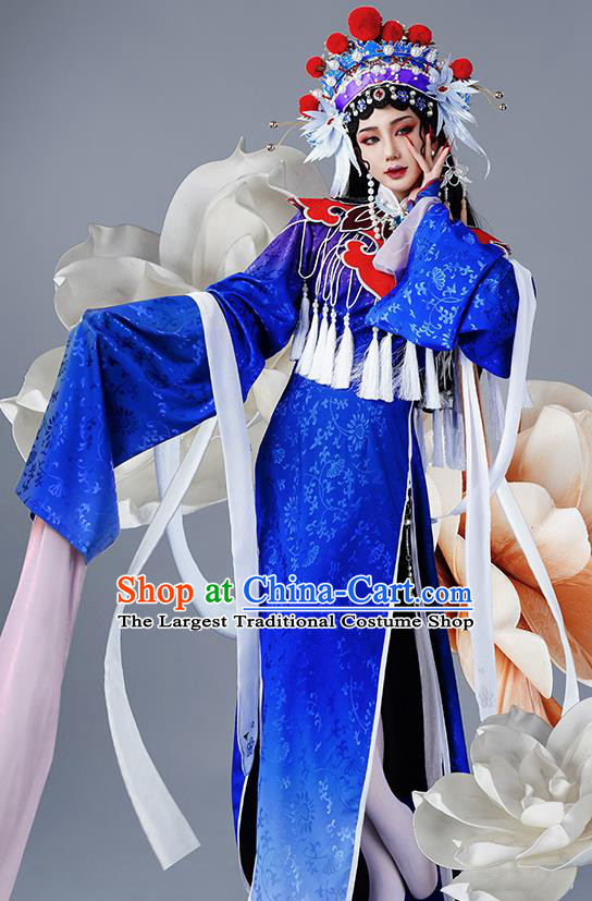 Chinese Traditional Cosplay Opera Blue Hanfu Dress Ancient Swordsman Costumes for Women