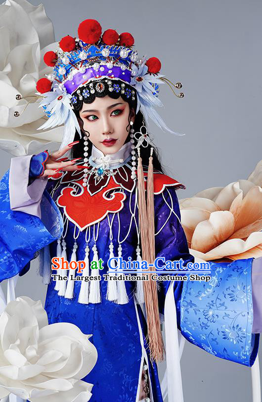 Chinese Traditional Cosplay Opera Blue Hanfu Dress Ancient Swordsman Costumes for Women