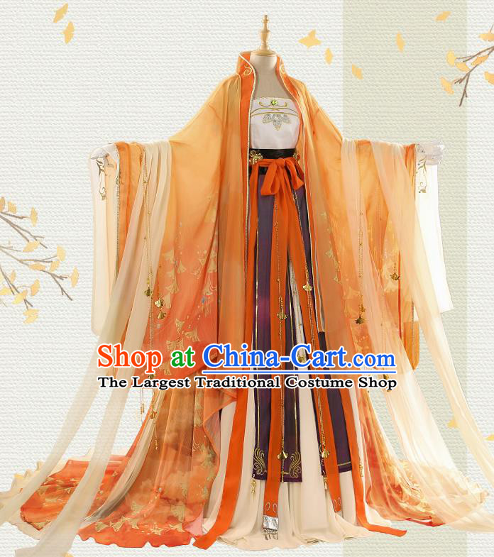 Chinese Traditional Cosplay Goddess Orange Hanfu Dress Ancient Princess Costumes for Women