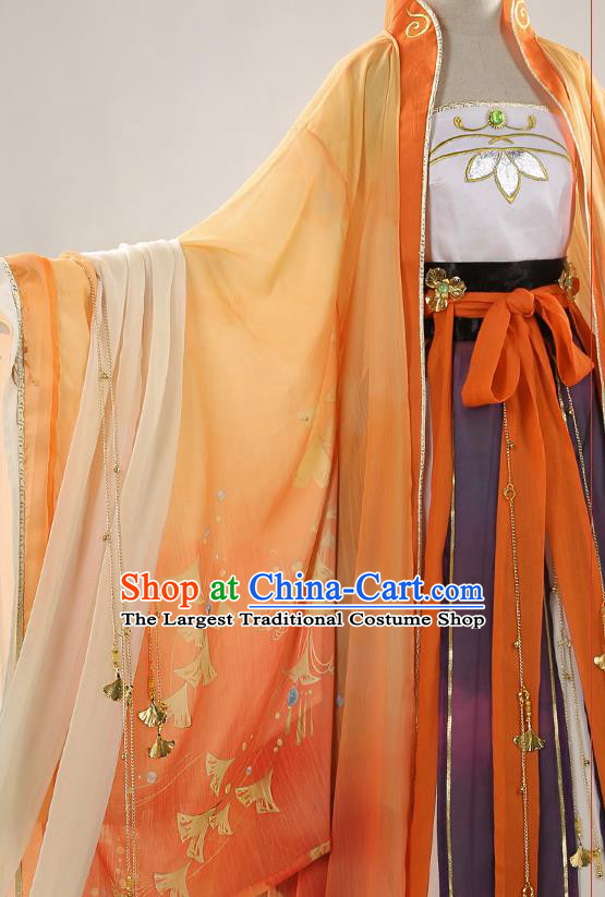 Chinese Traditional Cosplay Goddess Orange Hanfu Dress Ancient Princess Costumes for Women