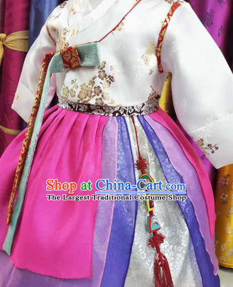 Korean Traditional Girls Birthday Hanbok White Blouse and Rosy Dress Garment Asian Korea Fashion Costume for Kids