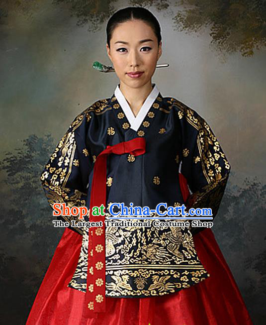 Korean Traditional Dance Hanbok Black Blouse and Red Dress Garment Asian Korea Fashion Costume for Women